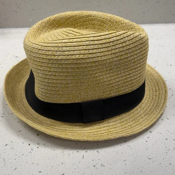 Straw Fedora Hat with Black Band - Yellow - Picture 2 of 4